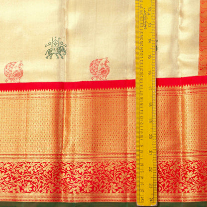 Off White And Red Tissue Kanchipuram Silk Saree For Bridal Wear PV MEN 292