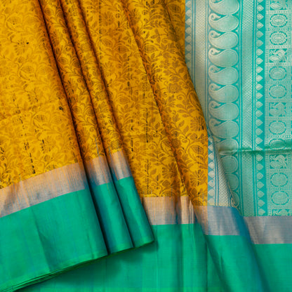 Yellow And Sea Green Handwoven Soft Silk Saree Pure Silk For Office Wear PV NYC 1688