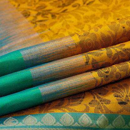Yellow And Sea Green Handwoven Soft Silk Saree Pure Silk For Office Wear PV NYC 1688