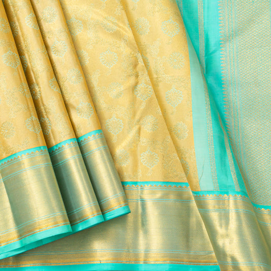 Gold And Blue Tissue Kanchipuram Silk Saree For Bridal Wear PV MEN 274