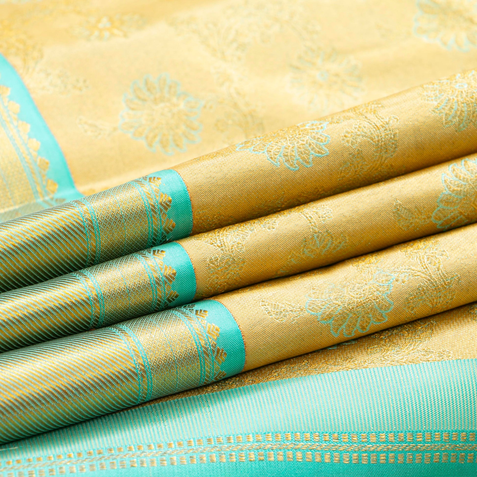 Gold And Blue Tissue Kanchipuram Silk Saree For Bridal Wear PV MEN 274 - Silk Sari - Panjavarnam PV MEN 274