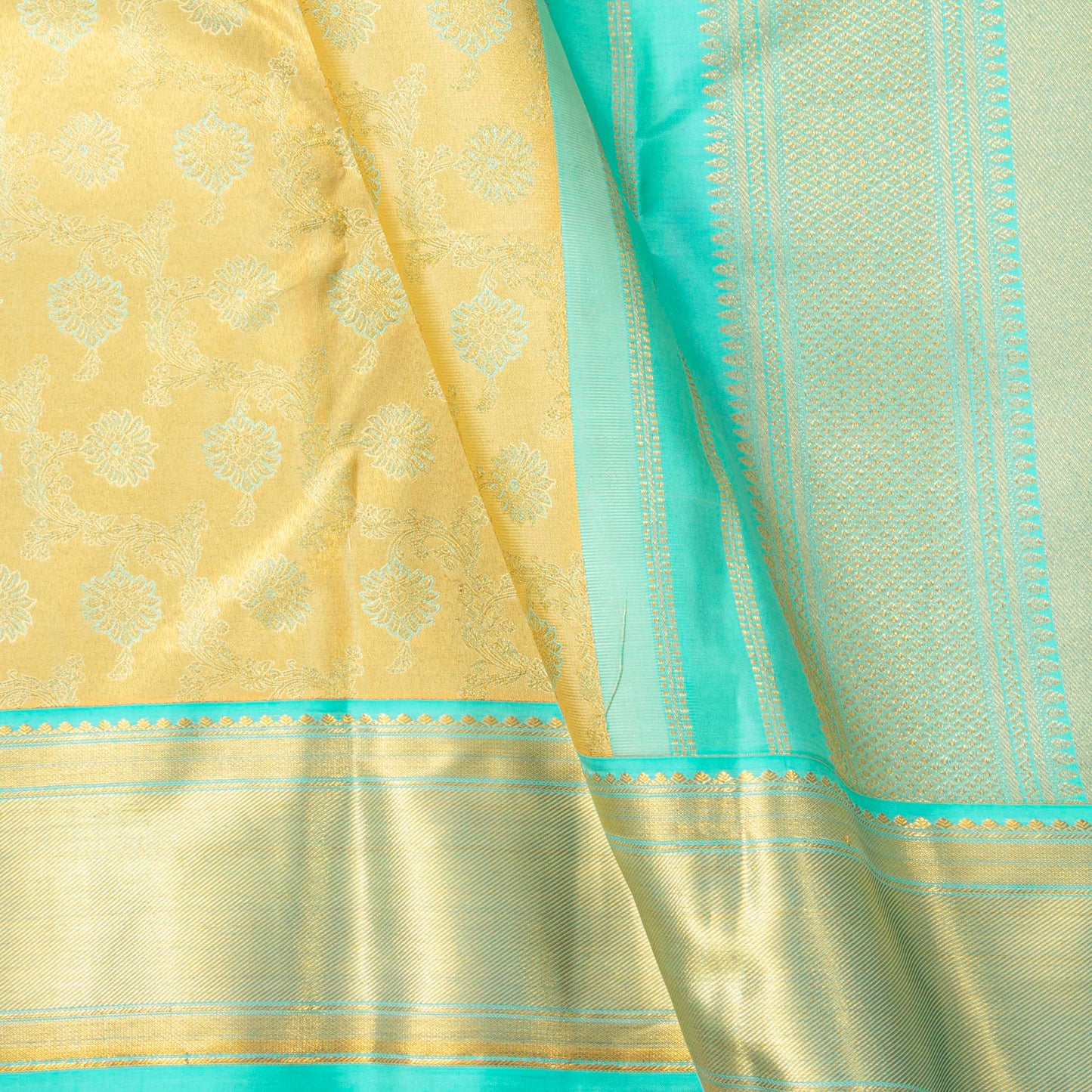 Gold And Blue Tissue Kanchipuram Silk Saree For Bridal Wear PV MEN 274 - Silk Sari - Panjavarnam PV MEN 274