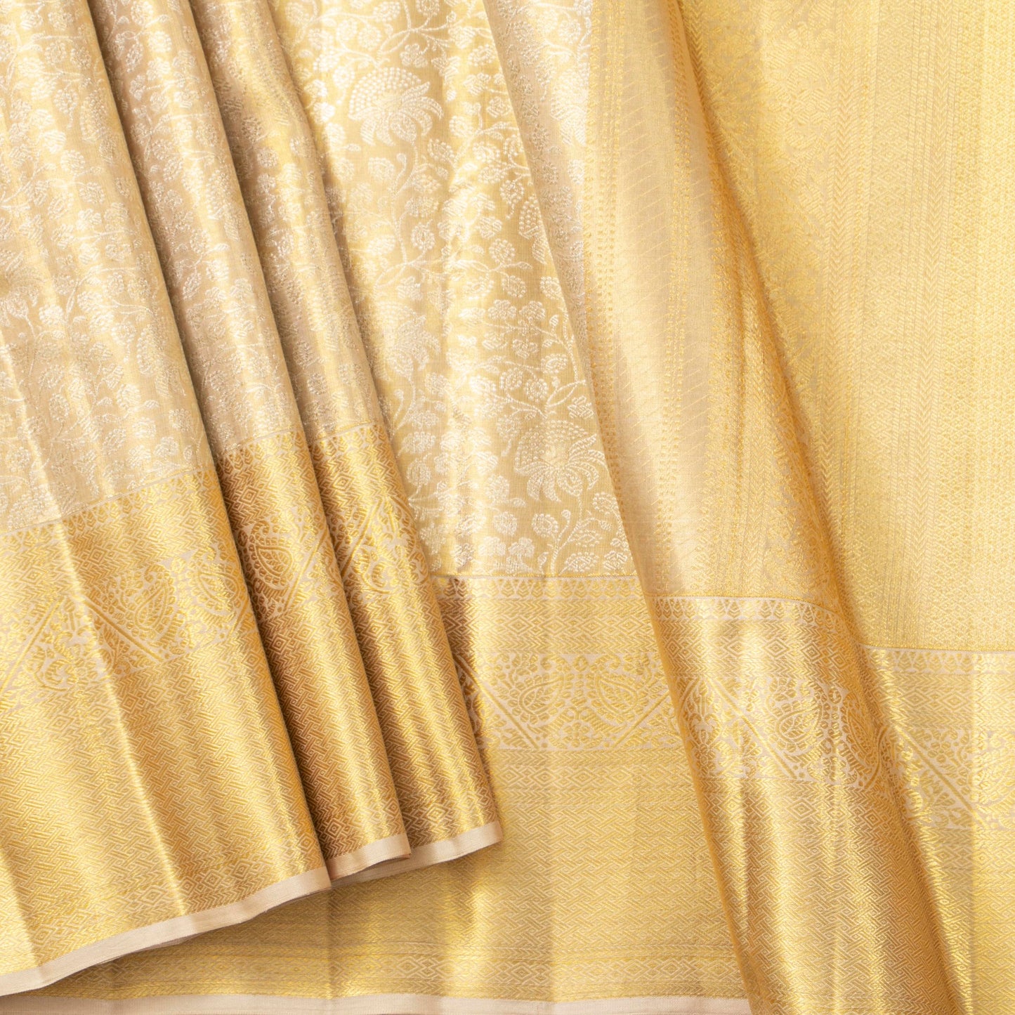Off White Kanchipuram Silk Saree For Bridal Wear PV MEN 252
