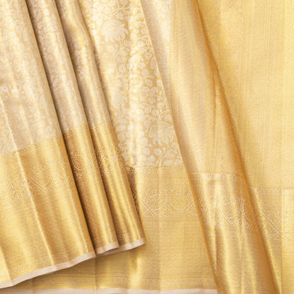 Off White Kanchipuram Silk Saree For Bridal Wear PV MEN 252