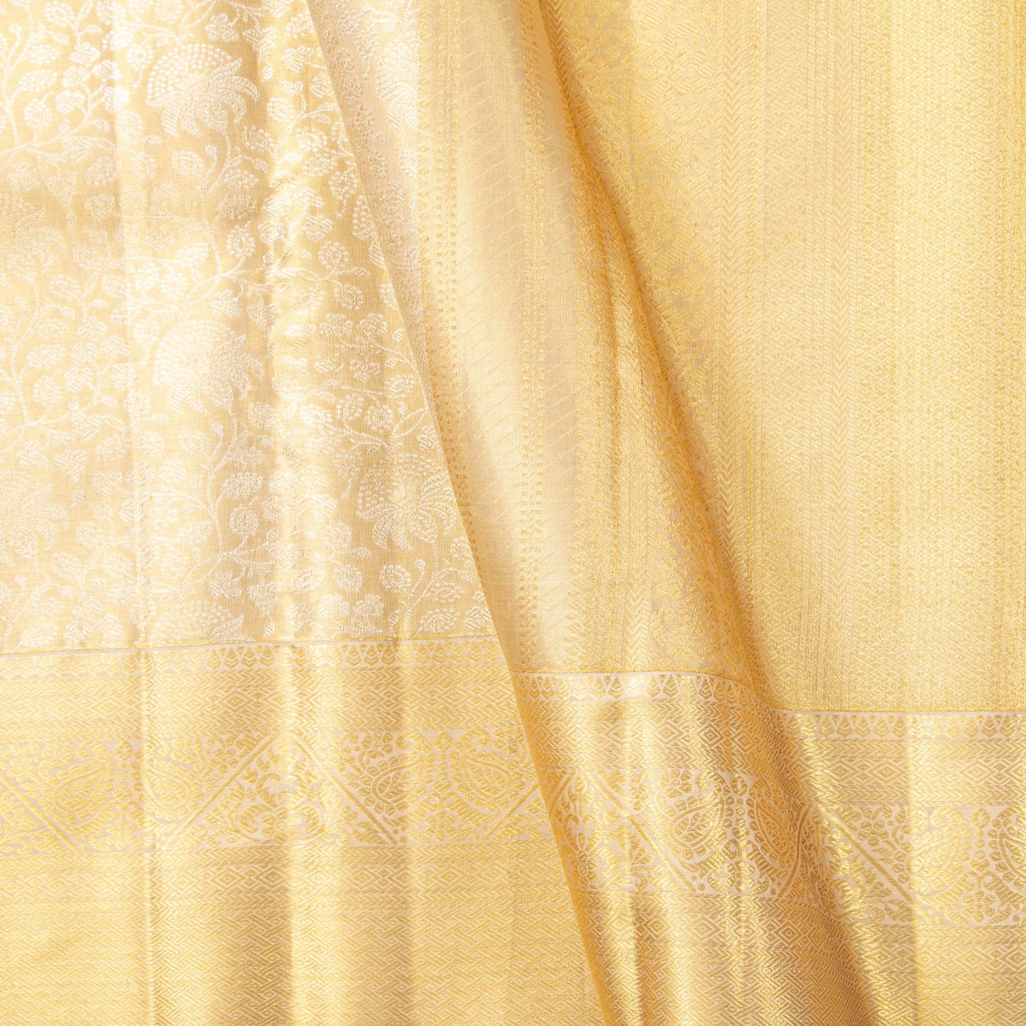 Off White Kanchipuram Silk Saree For Bridal Wear PV MEN 252