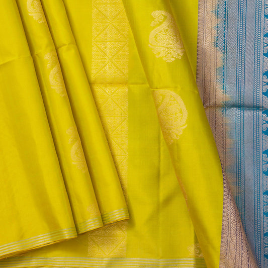 Green And Blue Borderless Kanchipuram Soft Silk Saree For Festive Wear PV NYC 1694