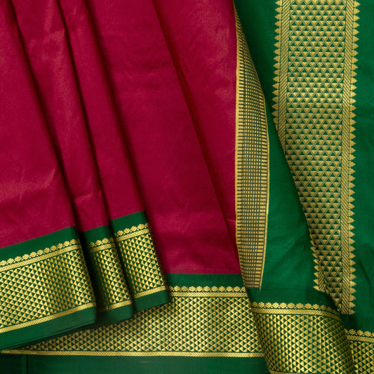 9 Yards Maroon Ganga Jamuna Border Kanchipuram Silk Saree Handwoven Pure Silk Pure Zari For Wedding Wear PV NYC 1705