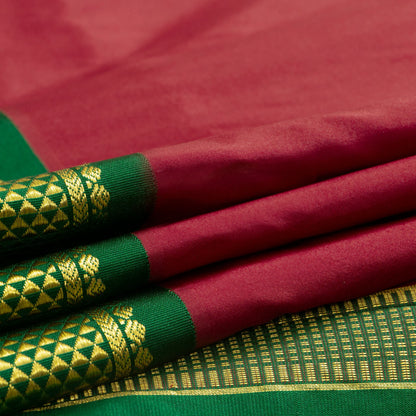 9 Yards Maroon Ganga Jamuna Border Kanchipuram Silk Saree Handwoven Pure Silk Pure Zari For Wedding Wear PV NYC 1705