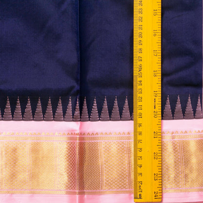 9 Yards Blue And Pastel Pink Kanchipuram Silk Saree Handwoven Pure Silk Pure Zari For Wedding Wear PV NYC 1697