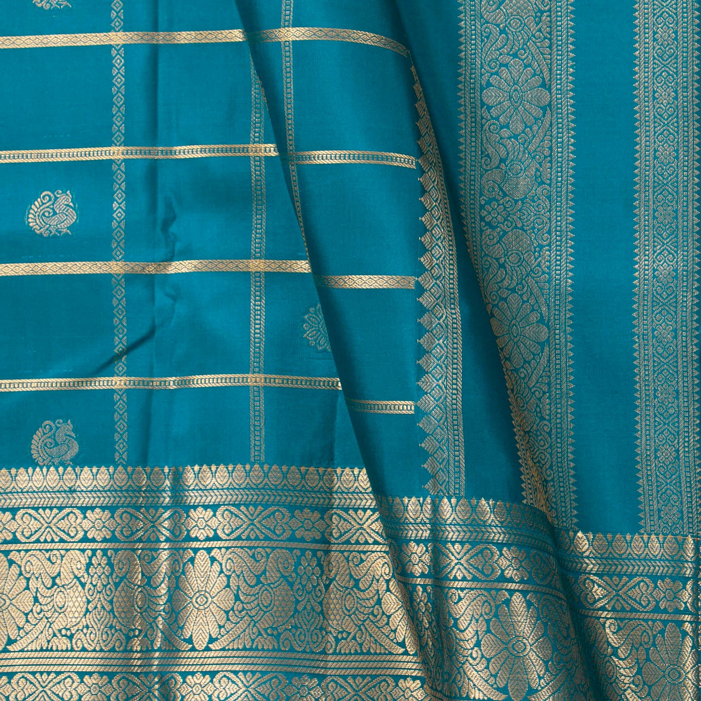 Peacock Blue Kanchipuram Silk Saree For Festive Wear PV MEN 294