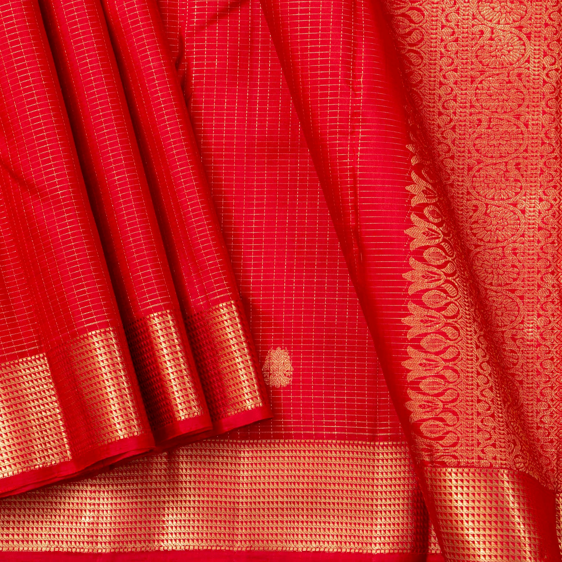 Red Kanchipuram Silk Saree For Festive Wear PV MEN 229 - Silk Sari - Panjavarnam PV MEN 229