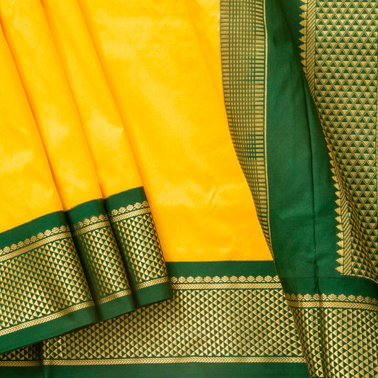 9 Yards Yellow Ganga Jamuna Border Kanchipuram Silk Saree Handwoven Pure Silk Pure Zari For Wedding Wear PV NYC 1701
