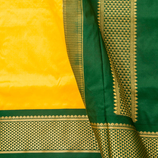 9 Yards Yellow Ganga Jamuna Border Kanchipuram Silk Saree Handwoven Pure Silk Pure Zari For Wedding Wear PV NYC 1701