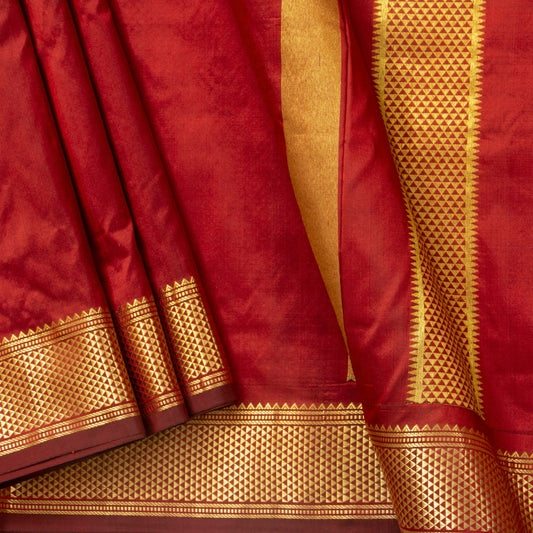 9 Yards Maroon Kanchipuram Silk Saree Handwoven Pure Silk Pure Zari For Wedding Wear PV NYC 1702