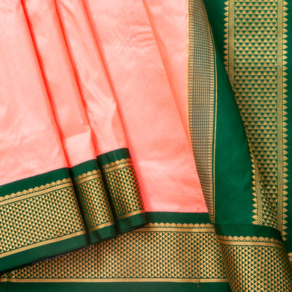 9 Yards Pastel Peach Ganga Jamuna Border Kanchipuram Silk Saree Handwoven Pure Silk Pure Zari For Wedding Wear PV NYC 1698