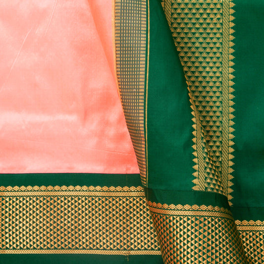9 Yards Pastel Peach Ganga Jamuna Border Kanchipuram Silk Saree Handwoven Pure Silk Pure Zari For Wedding Wear PV NYC 1698