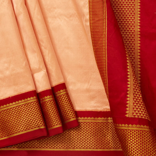 9 Yards Peach Ganga Jamuna Border Kanchipuram Silk Saree Handwoven Pure Silk Pure Zari For Wedding Wear PV NYC 1711