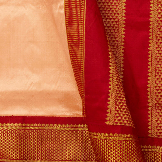 9 Yards Peach Ganga Jamuna Border Kanchipuram Silk Saree Handwoven Pure Silk Pure Zari For Wedding Wear PV NYC 1711