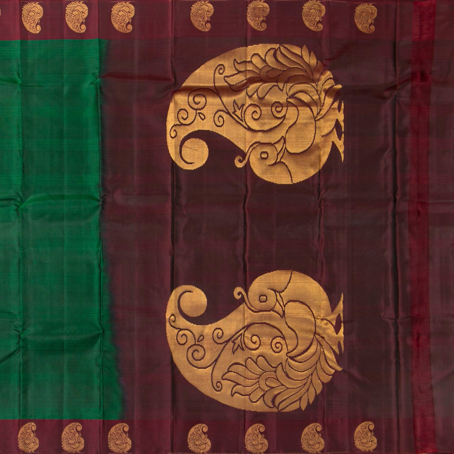 Green And Maroon Kanchipuram Silk Saree For Festive Wear PV MEN 120