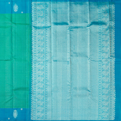 Sea Green And Blue Kanchipuram Silk Saree For Festive Wear PV MEN 237 - Silk Sari - Panjavarnam PV MEN 237