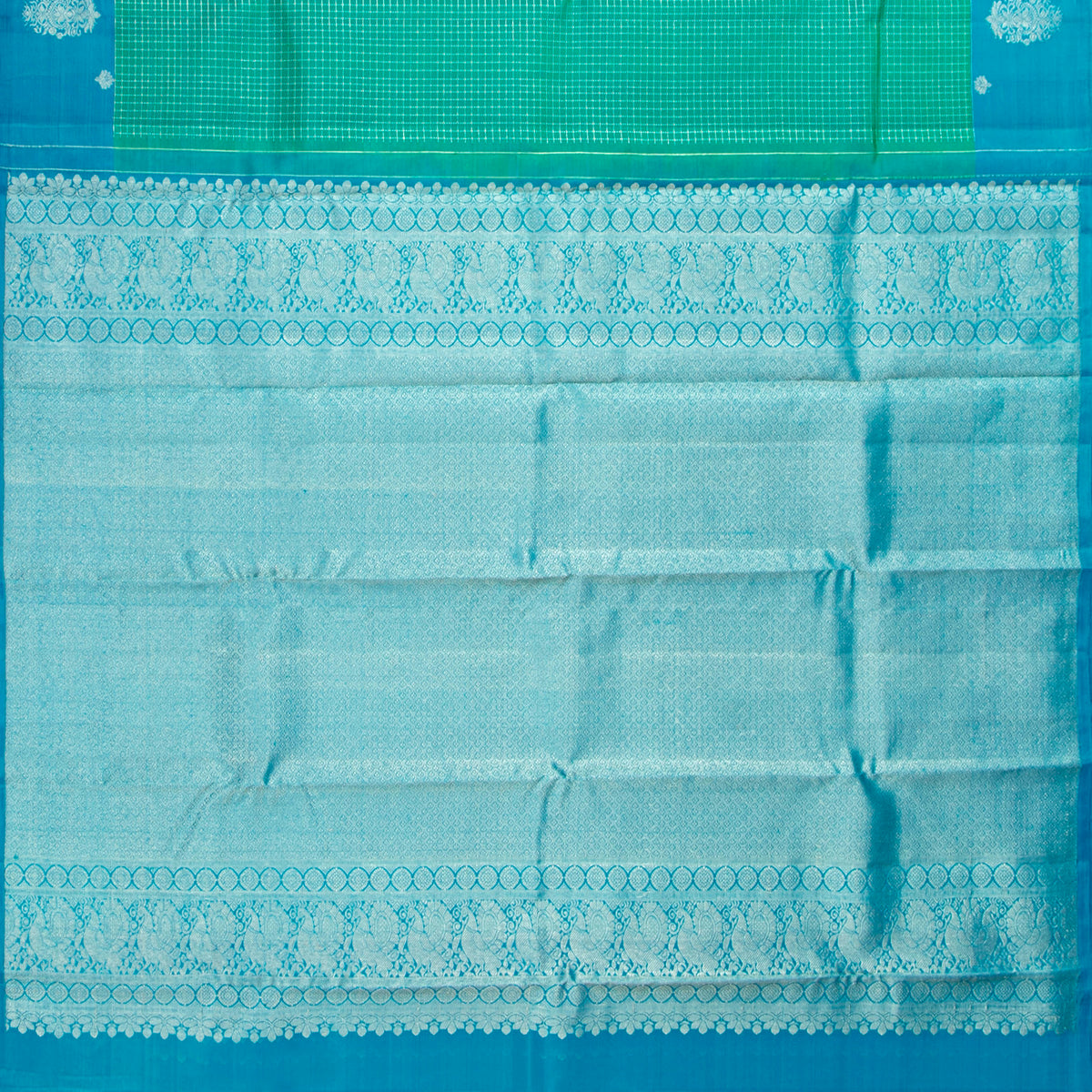 Sea Green And Blue Kanchipuram Silk Saree For Festive Wear PV MEN 237 - Silk Sari - Panjavarnam PV MEN 237
