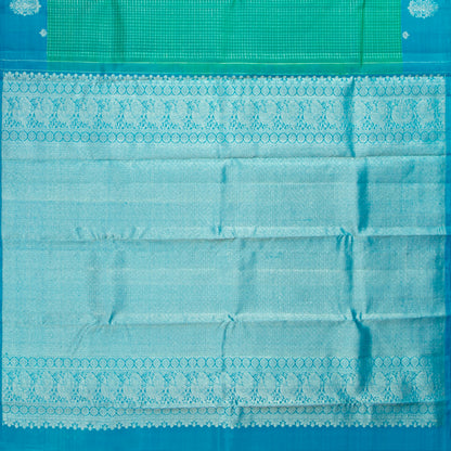 Sea Green And Blue Kanchipuram Silk Saree For Festive Wear PV MEN 237 - Silk Sari - Panjavarnam PV MEN 237