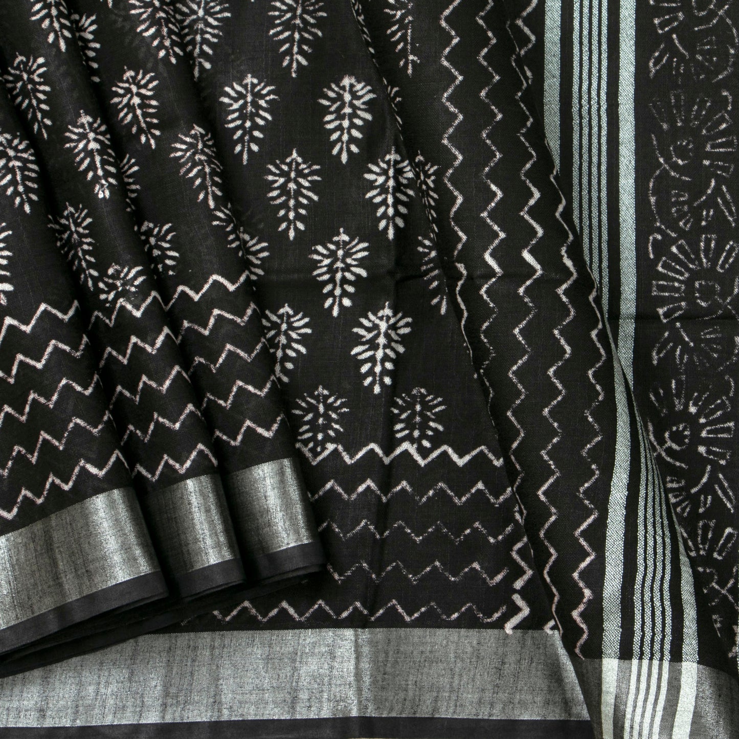 Black Cotton Saree Handwoven PV YU 2065