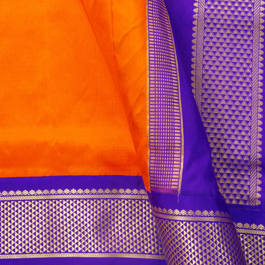 9 Yards Orange And Violet Kanchipuram Silk Saree Handwoven Pure Silk Pure Zari For Wedding Wear PV NYC 1700
