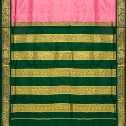 9 Yards Pink And Green Kanchipuram Silk Saree Handwoven Pure Silk Pure Zari For Wedding Wear PV NYC 1709