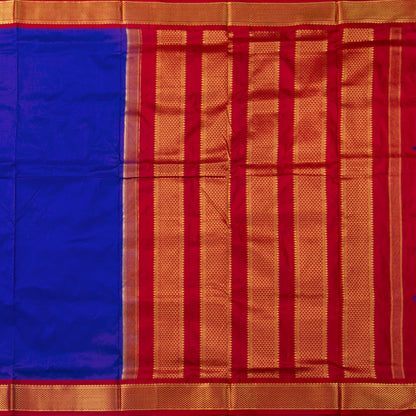 9 Yards Blue And Red Kanchipuram Silk Saree Handwoven Pure Silk Pure Zari For Wedding Wear PV NYC 1703