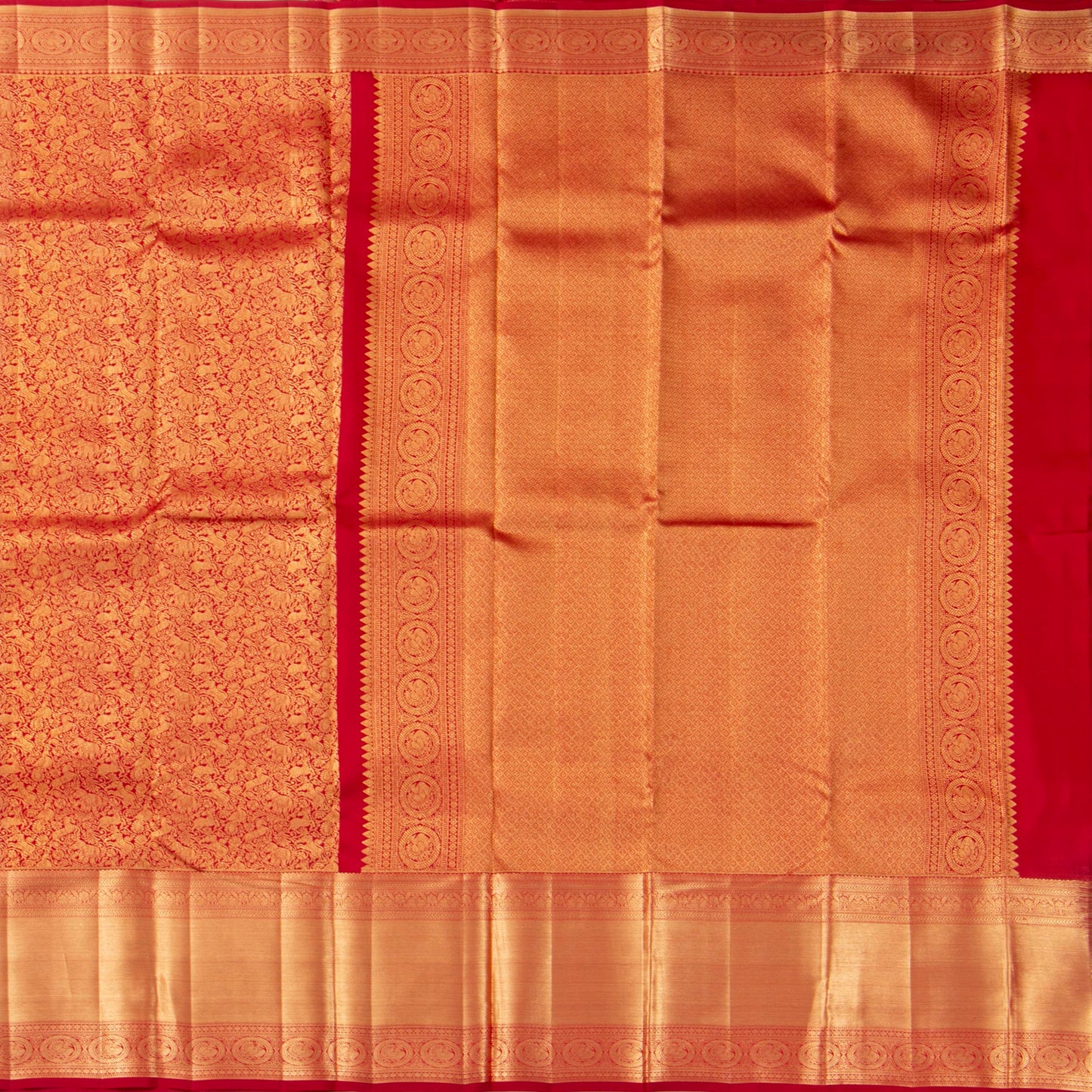 Red Kanchipuram Silk Saree Vanasingaram For Festive Wear PV MEN 236 - Silk Sari - Panjavarnam PV MEN 236