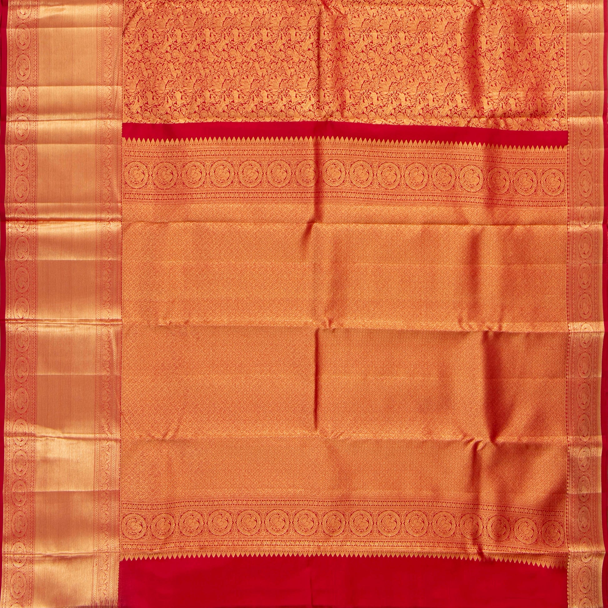 Red Kanchipuram Silk Saree Vanasingaram For Festive Wear PV MEN 236 - Silk Sari - Panjavarnam PV MEN 236