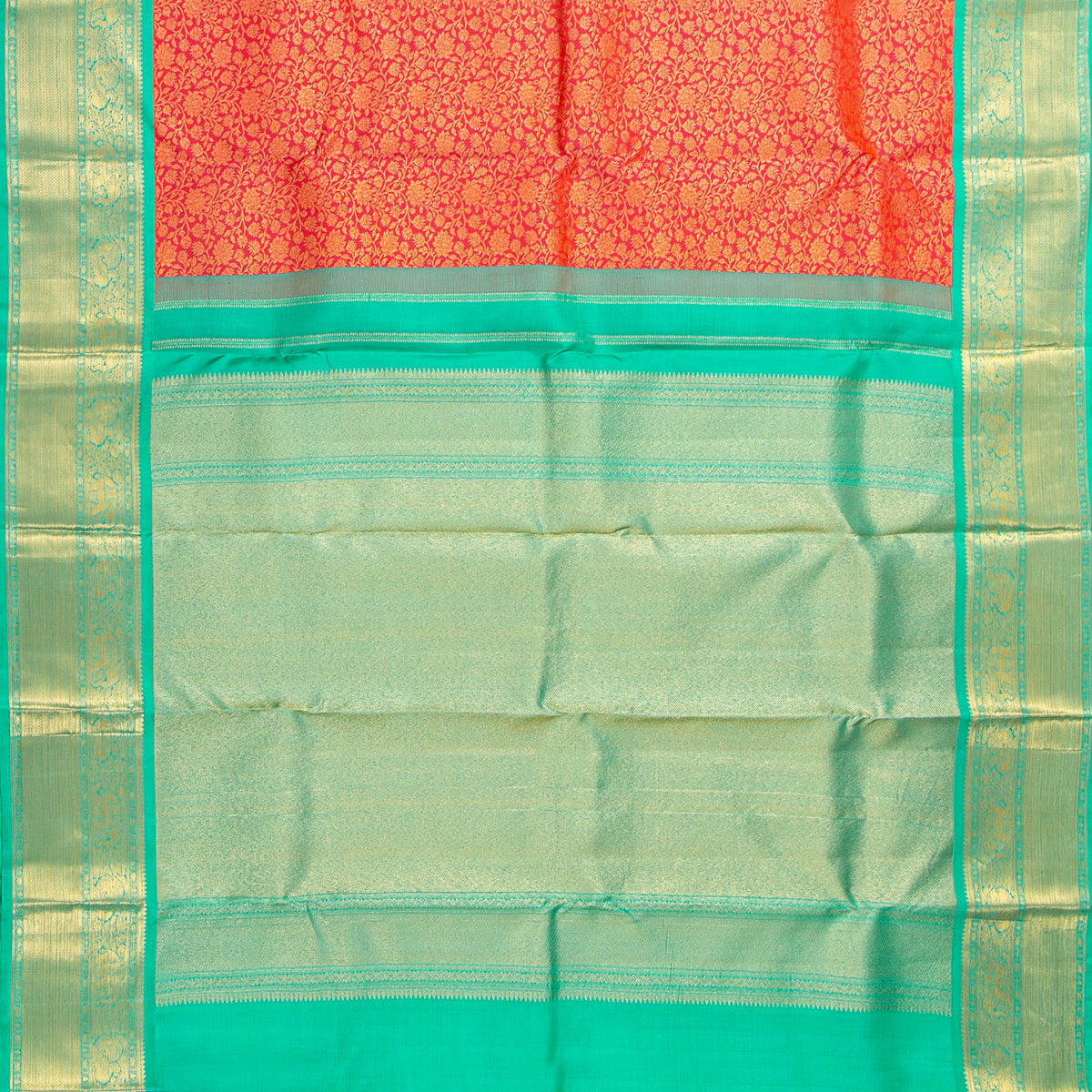 Red And Sea Green Kanchipuram Silk Saree For Festive Wear PV MEN 224 - Silk Sari - Panjavarnam PV MEN 224