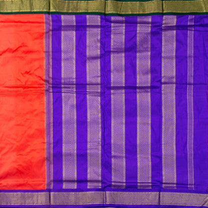 9 Yards Orange And Violet Kanchipuram Silk Saree Handwoven Pure Silk Pure Zari For Wedding Wear PV NYC 1710