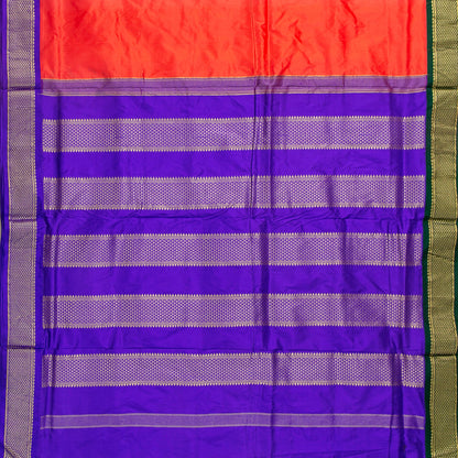 9 Yards Orange And Violet Kanchipuram Silk Saree Handwoven Pure Silk Pure Zari For Wedding Wear PV NYC 1710