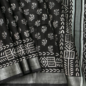 Black Cotton Saree Handwoven PV YU 2070