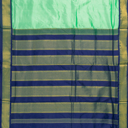 9 Yards Pista Green And Blue Kanchipuram Silk Saree Handwoven Pure Silk Pure Zari For Wedding Wear PV NYC 1704