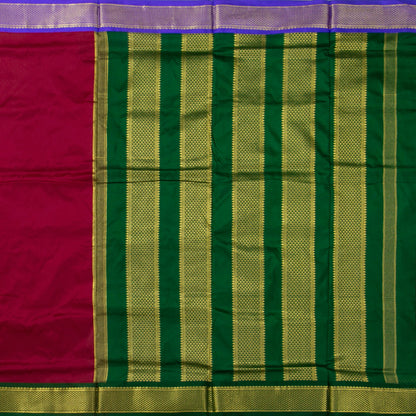 9 Yards Maroon Ganga Jamuna Border Kanchipuram Silk Saree Handwoven Pure Silk Pure Zari For Wedding Wear PV NYC 1705