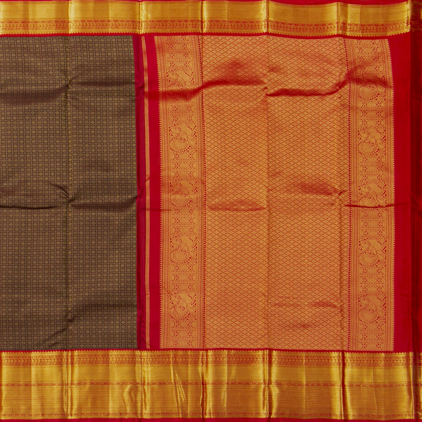 Brown And Red Kanchipuram Silk Saree For Festive Wear PV MEN 151 - Silk Sari - Panjavarnam PV MEN 151