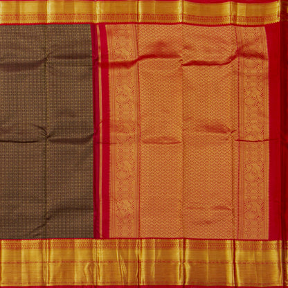 Brown And Red Kanchipuram Silk Saree For Festive Wear PV MEN 151 - Silk Sari - Panjavarnam PV MEN 151