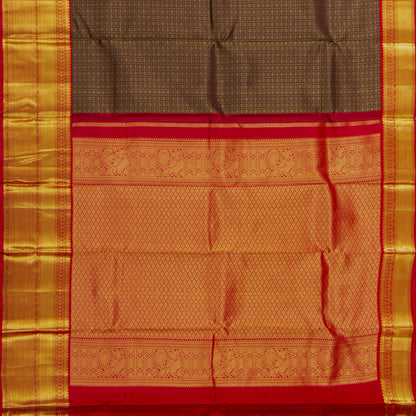 Brown And Red Kanchipuram Silk Saree For Festive Wear PV MEN 151 - Silk Sari - Panjavarnam PV MEN 151