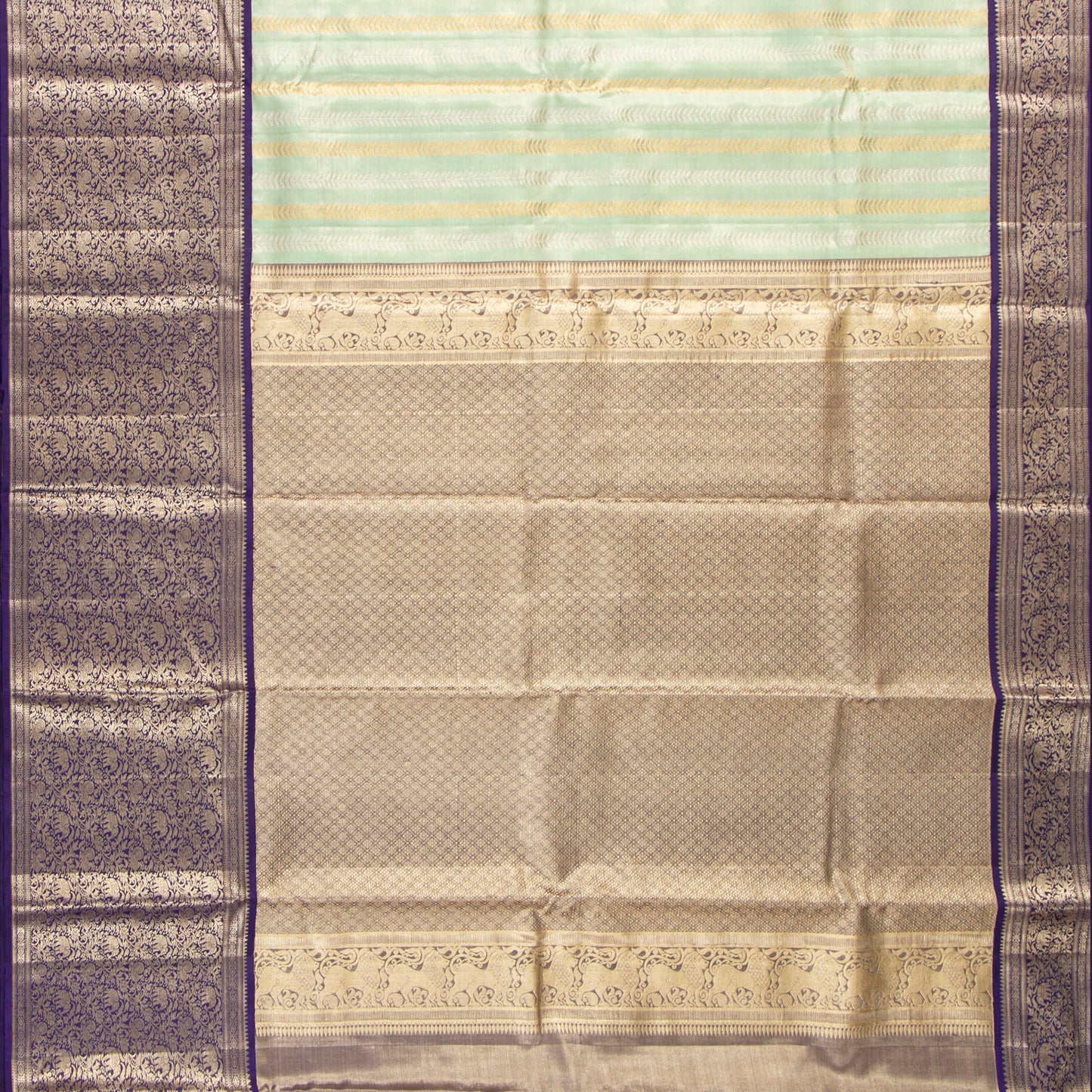 Pastel Blue And Navy Blue Tissue Kanchipuram Silk Saree For Bridal Wear PV MEN 284 - Silk Sari - Panjavarnam PV MEN 284