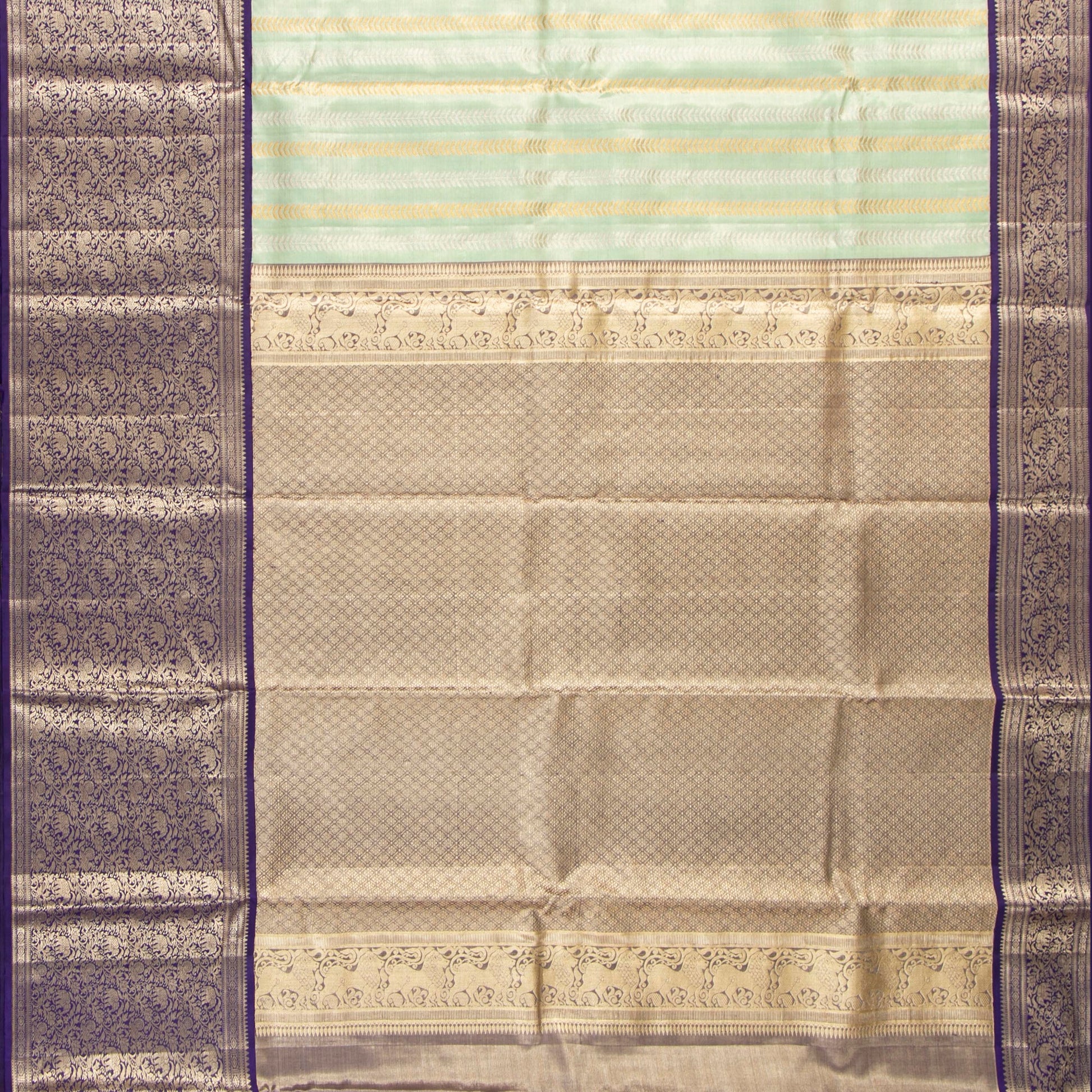 Pastel Blue And Navy Blue Tissue Kanchipuram Silk Saree For Bridal Wear PV MEN 284 - Silk Sari - Panjavarnam PV MEN 284
