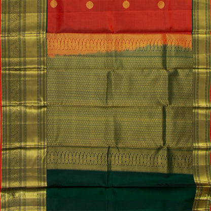 Orange And Green Kanchipuram Silk Saree For Festival Wear PV MEN 143