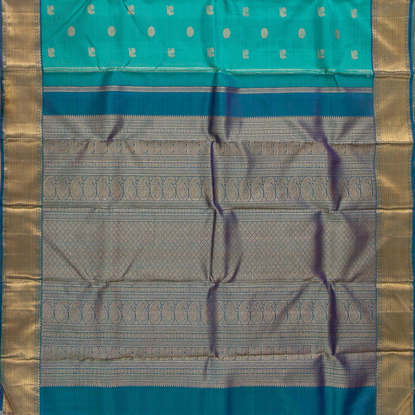 Mayilkazhuthu Green and Blue Kanchipuram Silk Saree Vaira Oosi For Bridal Wear PV NYC 1601
