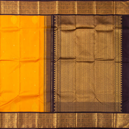 Yellow And Brown Kanchipuram Silk Saree For Bridal Wear PV NYC 1642