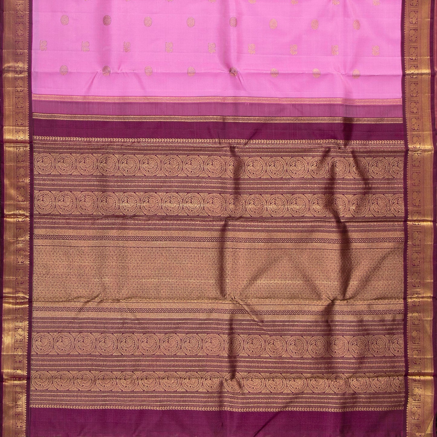 Pink And Wine Kanchipuram Silk Saree For Bridal Wear PV NYC 1645