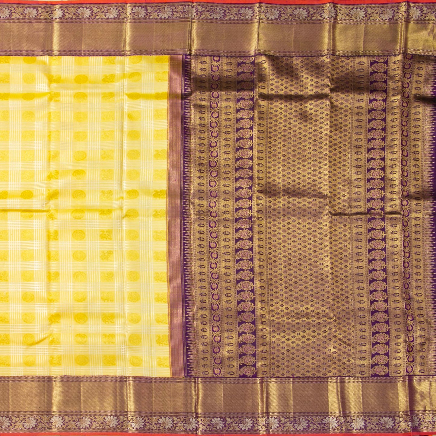 Yellow And Wine Kanchipuram Silk Saree For Bridal Wear PV NYC 1603