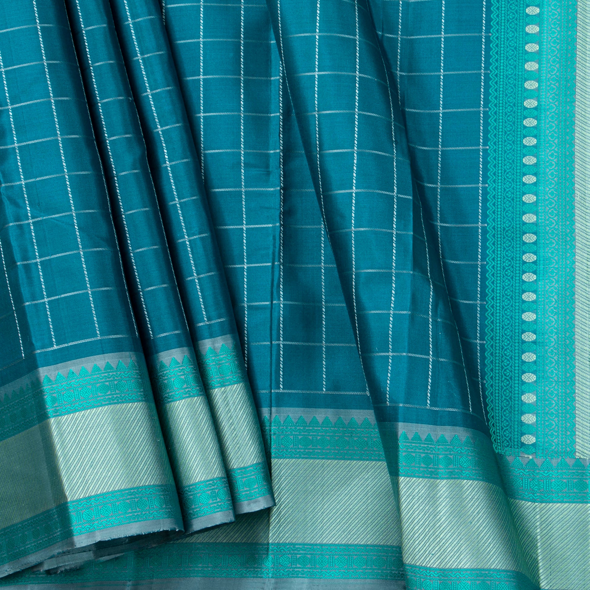 Blue And Grey Kanchipuram Silk Saree With No Zari For Office Wear PV RM NZ 496 - Silk Sari - Panjavarnam PV RM NZ 496