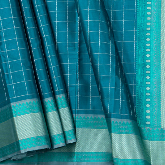 Blue And Grey Kanchipuram Silk Saree With No Zari For Office Wear PV RM NZ 496 - Silk Sari - Panjavarnam PV RM NZ 496